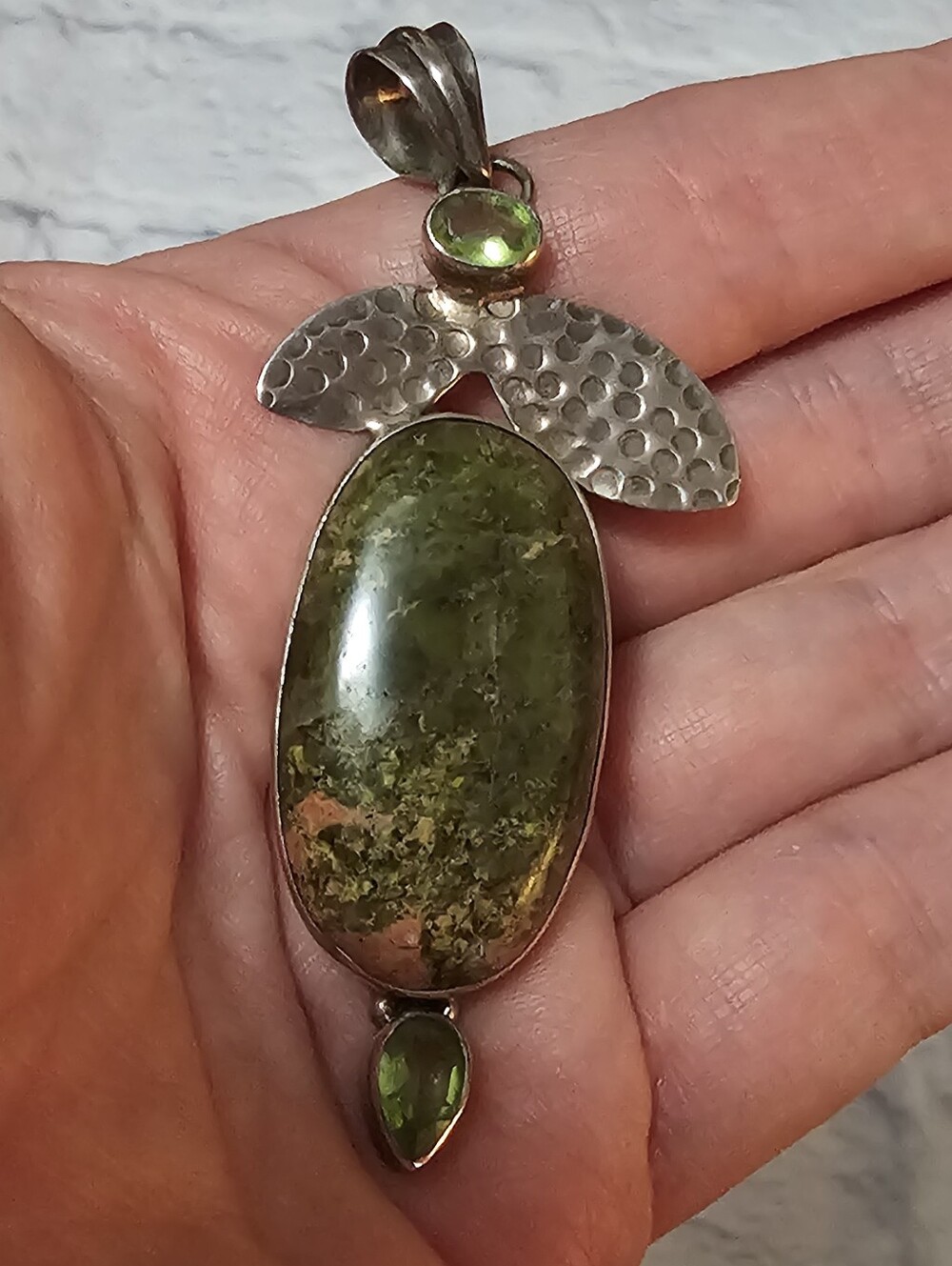 Sterling Silver 925 76 Karat Unakite With Tsavorite Gem Stones